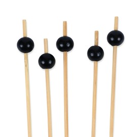 BambooMN Decorative Ball End Cocktail Fruit Sandwich Picks Skewers for Catered Events, Holiday's, Restaurants or Buffets Party Supplies - 4.7" Black, 100 pcs