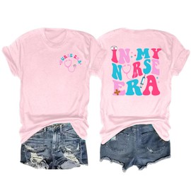 hohololo Nurse Shirts for Women School Nurse Tshirt Work Nurse Day Gifts Short Sleeve Nurse Era Tops Pink