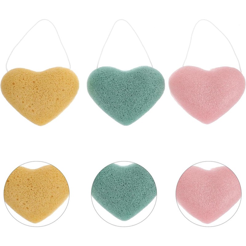 Esponja Facial de Corazón para Limpieza Profunda Exfoliante, 3 Piezas