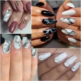 Vezocim Nail Art Stickers Decals, Holographic Marble Nail Water Slide Transfer Decal Designs, Marbling Line Nail Sticker Acrylic Supplies for Women Girls Manicure Charm Decorations (BN1345-1356)
