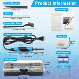 AngleKai New-Upgrade Hotfix Applicator Tool, Rapid-Heating Hotfix Rhinestone Setter Bedazzler Kit for Crafts, 15 Color Rhinestone/ 7 Tips/Tweezers/Pencil/Brush (Blue)