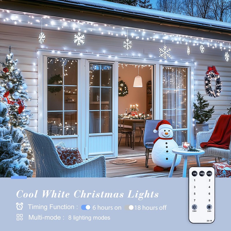 JMEXSUSS 720 LED White Christmas Lights, 8 Modes 230ft Waterproof