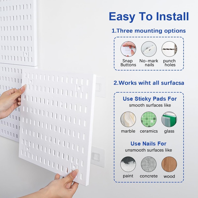 White Pegboard Wall Organizer Kit, 4 Pcs 12 x 12