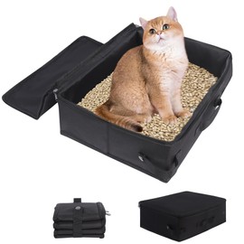 Cat Travel Litter Box with Lid, Portable Litter Tray, Foldable Cat Litter Tray for Small Cats & Rabbits,Pet Supplies, 40cm*30cm*15cm, Durable, Waterproof
