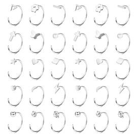 MILACOLATO 15 Pairs Huggie Studs Earrings For Women Girls Hypoallergenic Stainless Steel Small Half Hoop Earrings Silver Gold Tiny CZ Ball Star Moon Heart Helix Cartilage Earrings Jewellery 20G 15S