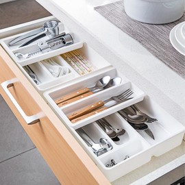Silverware Drawer Organizer, 2 Layer 10x12x2" Multi-Grid Cutlery Drawer Organizer with Slidable & Removable Top Layer for Kitchen Storage and Organization.-