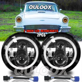 QULOOX 7 Inch Round LED Headlight DRL For Ford Thunderbird 1955-1958 Deluxe 1939-1951