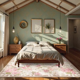 Lahome Washable Rug 6x9,Floral Rugs for Living Room 6x9, Vintage Girls Rugs for Bedroom Ultra-Thin Non Slip Nursery Rug Girl Carpet for Playroom Dining Room(6'X9',Beige)