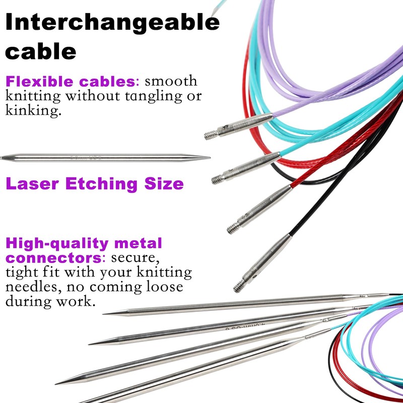 Svartur Lace Interchangeable Circular Knitting Needles, 5" Stainless Steel Interchangeable