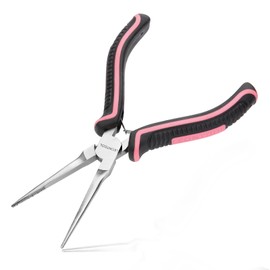 LEONTOOL Mini Tapered Radio Pliers, Tweezers, Extra Fine Needle Nose Pliers, Micro Lead Pliers, Needle Removal Pliers, Straight Type, Spring Included, Forged, High Carbon Steel, TPR Grip, Small,