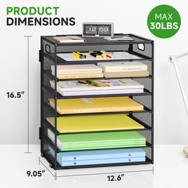 Biciyarn 8-Tier Paper Organizer with Handle, Metal Mesh Desk Organizer File Folder Organizer Paper Letter Tray Desktop Document Sorter for Office, Home or School - Black