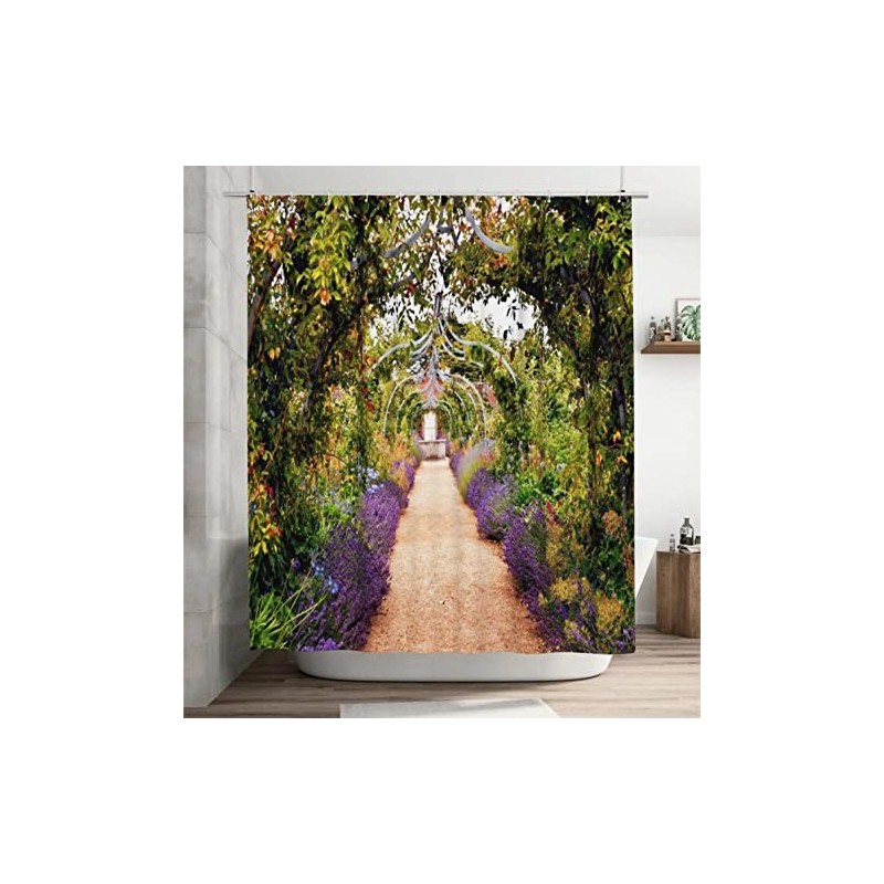 SRJ2018 Colourful summer flower garden with a path under archway