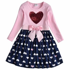 VIKITA Toddler Girls Dresses Pink Winter Clothes Sparkling Hearts Long Sleeve Outfits for Little Kids 1-2 Years Valentine's Day Gifts LH5740, 2T