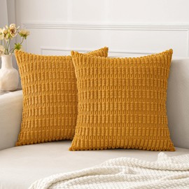 MIULEE Pack of 2 Corduroy Decorative Throw Pillow Covers 18x18 Inch Soft Boho Striped Pillow Covers Modern Farmhouse Fall Home Decor for Sofa Living Room Couch Bed Gold Yellow