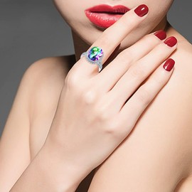 Uloveido Platinum Plated Big Stone Oval Engagement Promise Rings, Multicolor CZ Crystal Split Shank Ring Adjustable Y927 (Split shank-Multi)