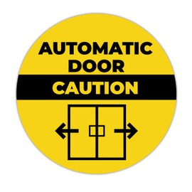 Pro-Grade, XL 5 IN Yellow Caution Automatic Door Sticker 1PC. Extra-Large, Caution Door Sign Decals With Picture for Business Office or Restaurant. Unique, Weather-Resistant Automatic Door Sign Cling