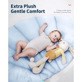 ANGELBLISS Baby Play Gym Mat, Reversible Tummy Time Mat with 5 Sensory Toys for Stage-Based Developmental, Thick & Large Baby Activity Center from Newborn to Toddler (Blue)