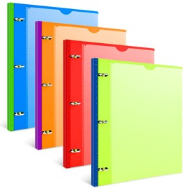 INFUN Telescoping 3 Ring Binder - 4PCS, Flexible Round Binder with Customizable Front Cover and Clear Catalog Pocket, Holds 8.5x11 inch Paper- Green, Red, Orange, Blue