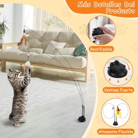 VINGVO 14PCS Juguetes para Gatos Interactivos, 2 Varas Teaser de Gato, 1 Taza Succión Extraíble Doble Cabeza, Variedad Cabezas de Reemplazo de Plumas, Satisfacer Necesidades de Juegos Gato