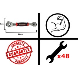 DIY TECH UK - 48 in 1 Universal Socket Wrench + Free 48 in 1 Wallet Tool - Extra Strong High Carbon Stainless Steel - 360 Degree Rotation - Multi Function Repairs 12 Point, Round Hex, Spline + Pouch