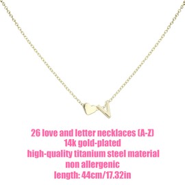 Mikovivi Women's Heart Letter Necklace, Gold Plated Heart Shaped Letter Chain, Golden Necklace with Heart Initial Letters, Birthday Gift for Women and Girls, Titanium steel