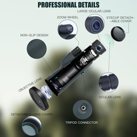 10-30x50 HD Monocular Telescope, High Power Magnification Monocular for Adults with Smartphone Holder, BAK4 Prism and FMC for Wildlife, Concerts, Camping, Scener (green)