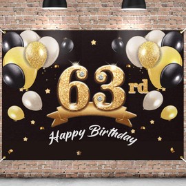 PAKBOOM Happy 63rd Birthday Banner Backdrop - 63 Birthday Party Decorations Supplies for Men - Black Gold 4 x 6ft