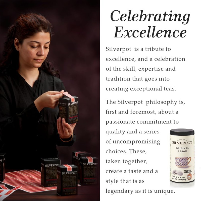 Silverpot Assam Tea Bags, 50 Count, Indian Black Tea, Strong