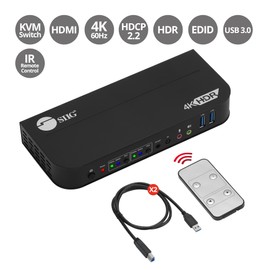 SIIG 2-Port 4K KVM Switch HDMI with Remote Control, 1x HDMI Output, 2X USB 3.2 Type-A Ports, EDID Bypass, Compatible with Windows and Mac (CE-KV0E11-S1)