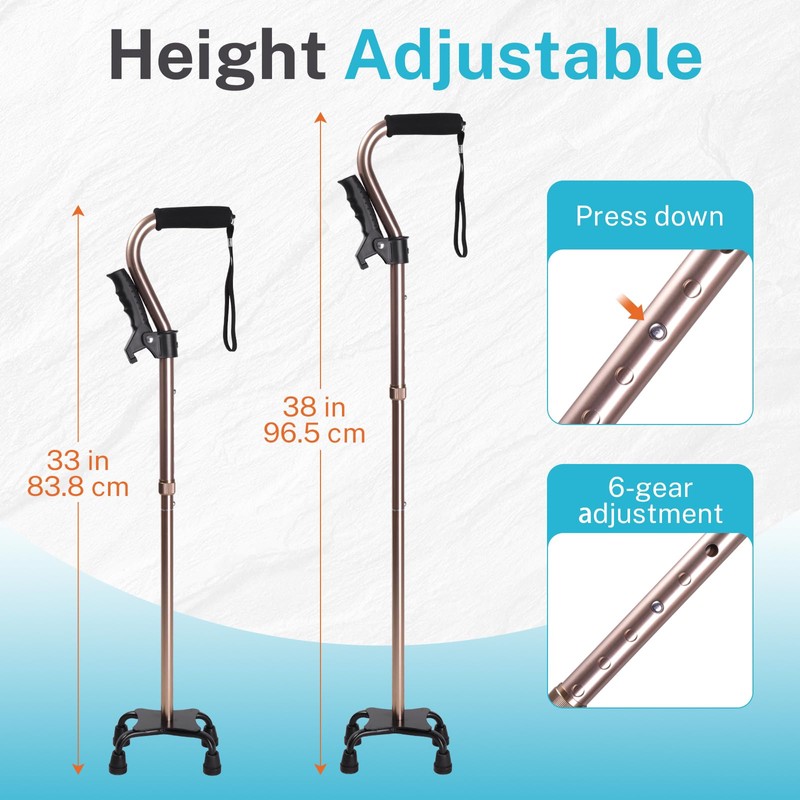 SILAIDESI Adjustable Walking Cane for Men & Women – 4-Pronged
