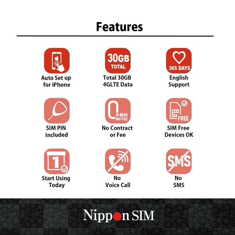 Nippon SIM for Japan 180days 30GB 4G-LTE Data Docomo Network,