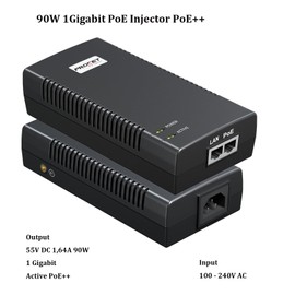 PROCET PoE Iniector Active PoE++ 90W 55V DC Output PoE Power Injector, 1 Gigabit Speed Network, 6KV Surge Protector for PTZ Camera, PoS System, Kiosk, Wireless AP