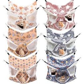 Sadnyy 6 Pieces Guinea Pig Rat Hammock Three Layer Ferret Bed Small Animal Hanging Pet Cage Hammock for Chinchilla Rat Sugar Glider Squirrel Reptiles(Cute Pattern)