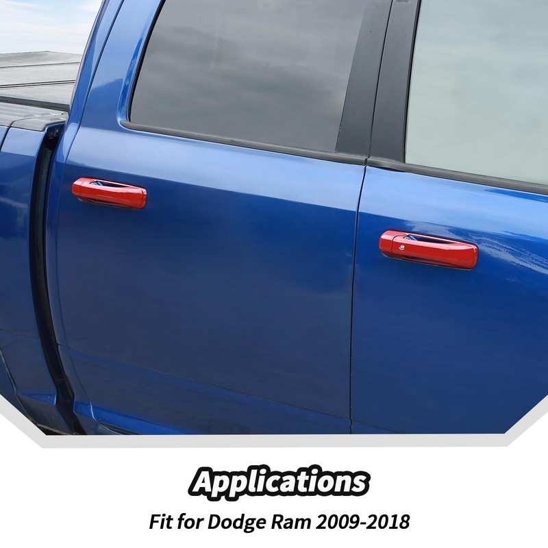 JeCar Red Door Handle Cover Trim Fit for Dodge RAM