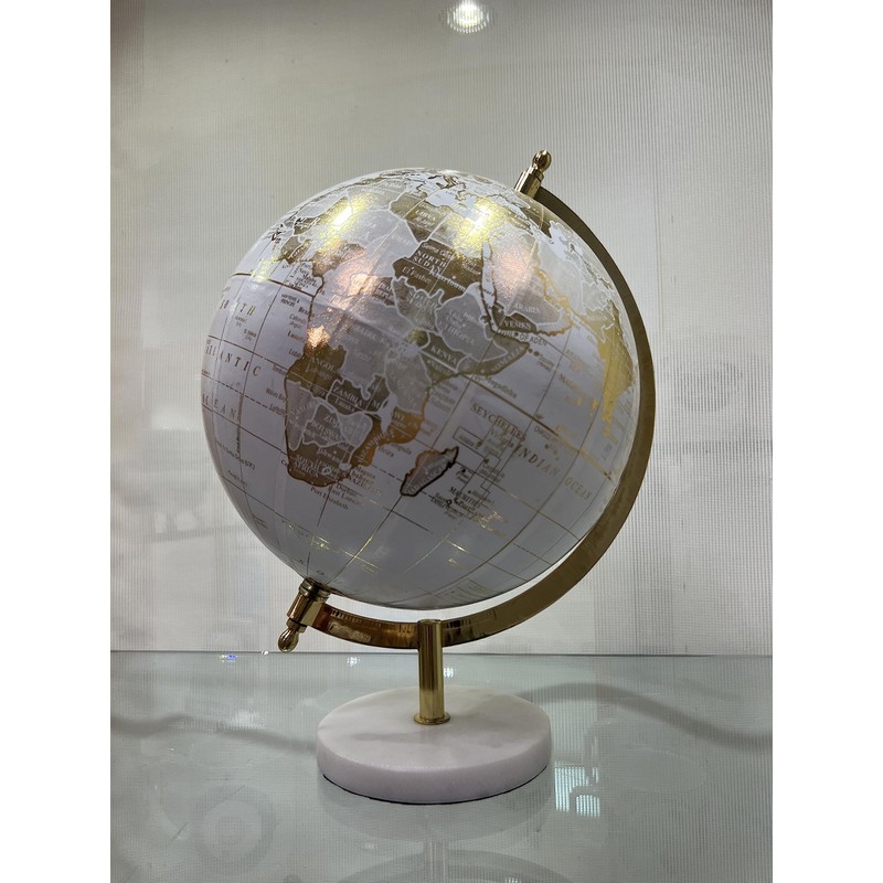 Abbott Collection 57-LATITUDE-05 Spinning Small Decorative Globe, White/Silver, 11" H