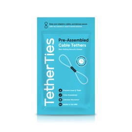 TetherTies Heavy Duty Cable Lock: A Tamper-Resistant, Pre-assembled Stainless Cable Tether Kit for Computers, Adapters & Dongles - Includes a Free Crimping Tool for Easy Installation (Silver, 10 Pack)