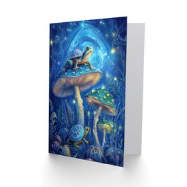 Artery8 Greeting Card Turtle Frogs Magic Mushrooms Psychedelic Fantasy Blank For Him Or Her Art Birthday Card