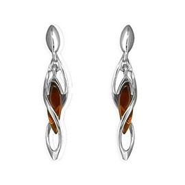 Cognac Amber In Twisted Helix Art Deco Fancy Dangly/Dangle Drop Silver Earrings for Women/Teenage/Girls - 925 Sterling Silver - 7mm W X 37mm H - Weight: 3.0 Grams