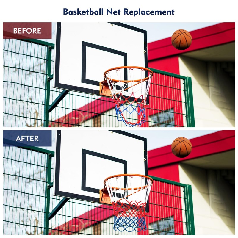 2PCS Basketball Net, Tri- Colour Netball Net Weighted and Bold