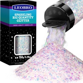 LEOBRO LEOBRO Glitter, White Glitter, 150G/5.29OZ Holographic White Chunky Glitter, Craft Glitter for Resin, Iridescent Chunky Glitter for Crafts Body Glitter, DIY Arts and Crafts, Iridescent White Glitter