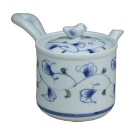 Yuki Roman Light Small Teapot with Tea Strainer, Made in Japan, Hasamiyaki, Green Arabesque