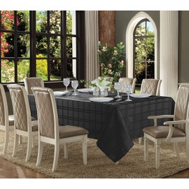 Home Beyond & HB design - Jacquard Plaid Rectangular Polyester Tablecloth, Wrinkle Resistant Waterproof Spillproof Table Cover Protector (60 x 120 Inch, Black)