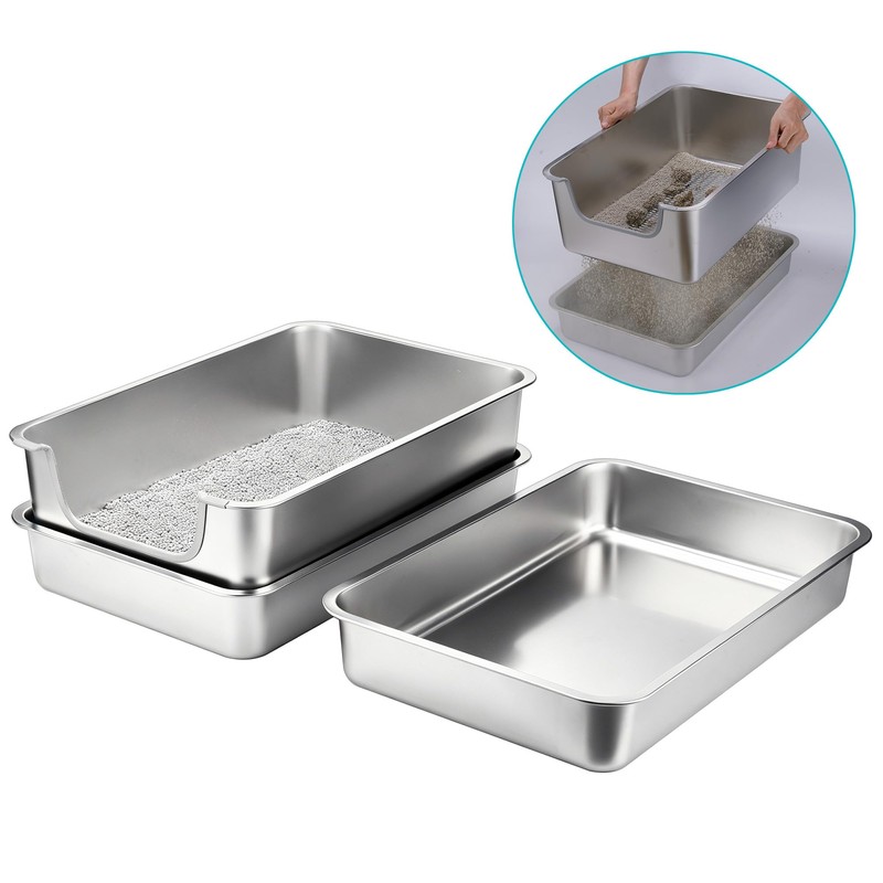 Sorstrem 8" Stainless Steel Sifting Cat Litter Box for Clumping