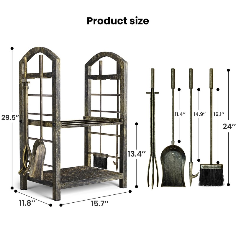 Amagabeli Fireplace Log Rack with 4 Tools 74 x 40