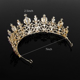 Amariver Gold Wedding Crown Crystal Tiara for Women Queen Crowns Princess Headband Purple Rhinestones Tiaras for Bride Sparkle Hair Accessories for Birthday Prom Pageant Party