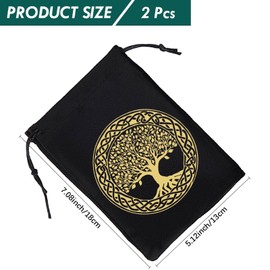 CREATCABIN 2Pcs Tarot Cards Bags Pouches Drawstrings Bags Tarot Cards Holder Pouches Tarot Deck Storage Velvet Bags Black Tree of Life Tarot Jewelry Wrap Bags for Crystals Dices Witchcraft 5x7Inch