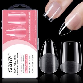 YSUVIN Nail Tips, Pack of 240 Fake Nails, Transparent, 12 Sizes, Short Square and Medium Almond, Artificial Nail Tips, Nails Tips for Nail Technicians, Beginners, Manicure Salons