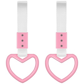 2 Pieces Rings Heart Shaped Car Handle Straps Drift Charm Rear Bumper Warning Ring Decor Subway Bus Broken Heart Handle for Car Interior(Pink with Silver Rope)