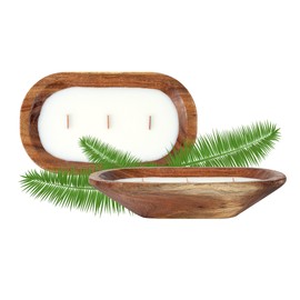 Restaurantware-Coco Casa 9.1 x 5.5 x 2 Inch Wood Dough Bowl Candle, 1 Hand Poured Bread Bowl Candle - Pineapple Papaya Fragrance, Double Wax Blend, Soy Wax Scented, Wooden Wick