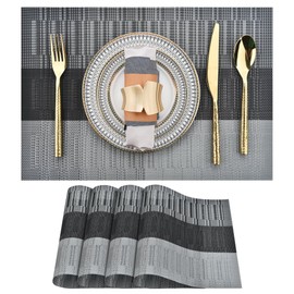SLKQG Placemats Set of 4 - Washable Easy Clean Vinyl Placemats - Heat Resistant PVC Place Mats for Dining Table - (Black and Gray, 4)